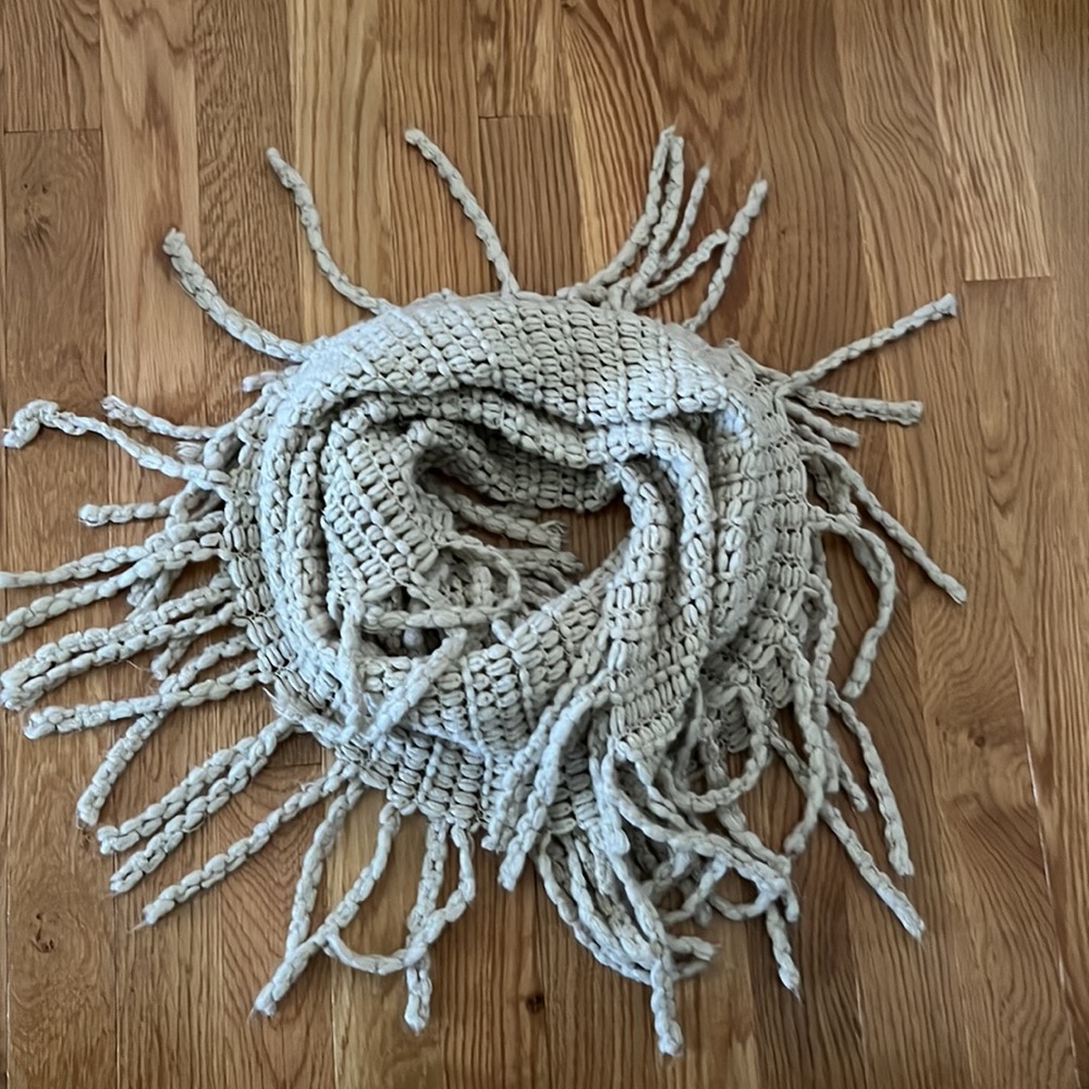 Beige Fringe Infinity Scarf One Size Fits All